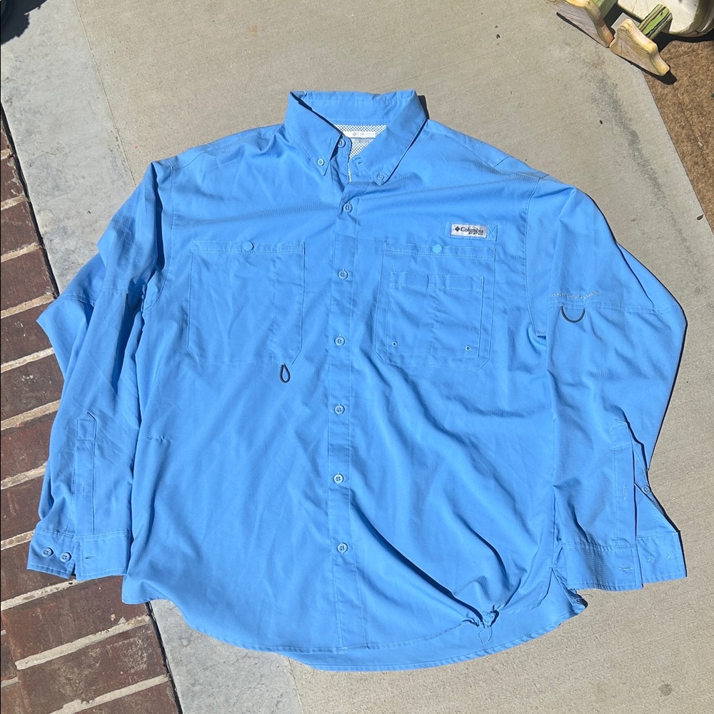 Columbia Sky Blue PFG Mesh LS Shirt